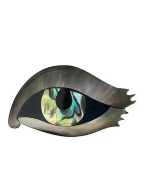 Mother Of Pearl & Abalone Eye Brooch Pin Evil Eye Sun God Ra Vibes Quirky